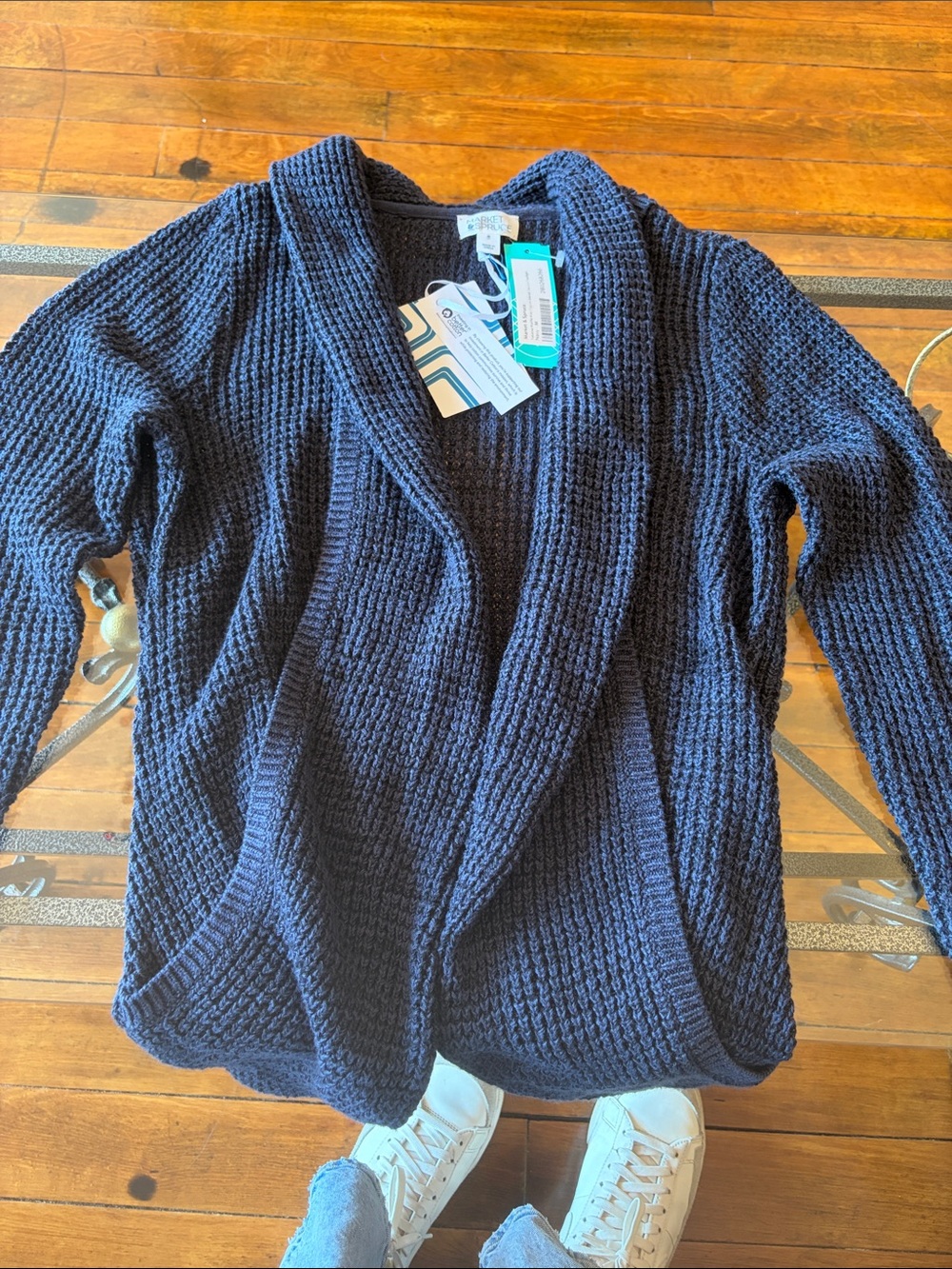 Market & Spruce Chunky Knit Shawl Cardigan - Navy